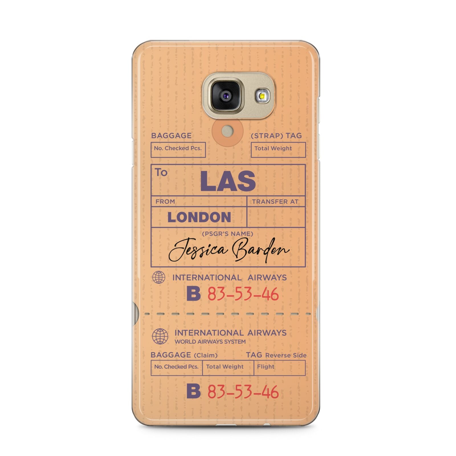Personalised Luggage Tag Samsung Galaxy A5 2016 Case on gold phone
