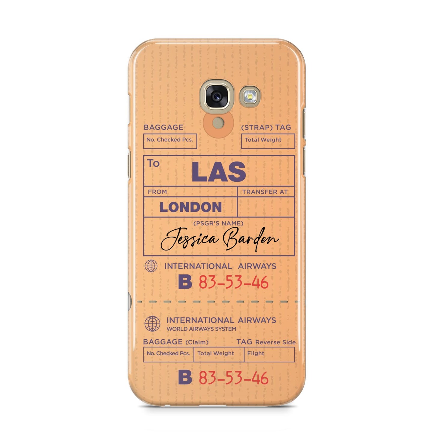 Personalised Luggage Tag Samsung Galaxy A5 2017 Case on gold phone