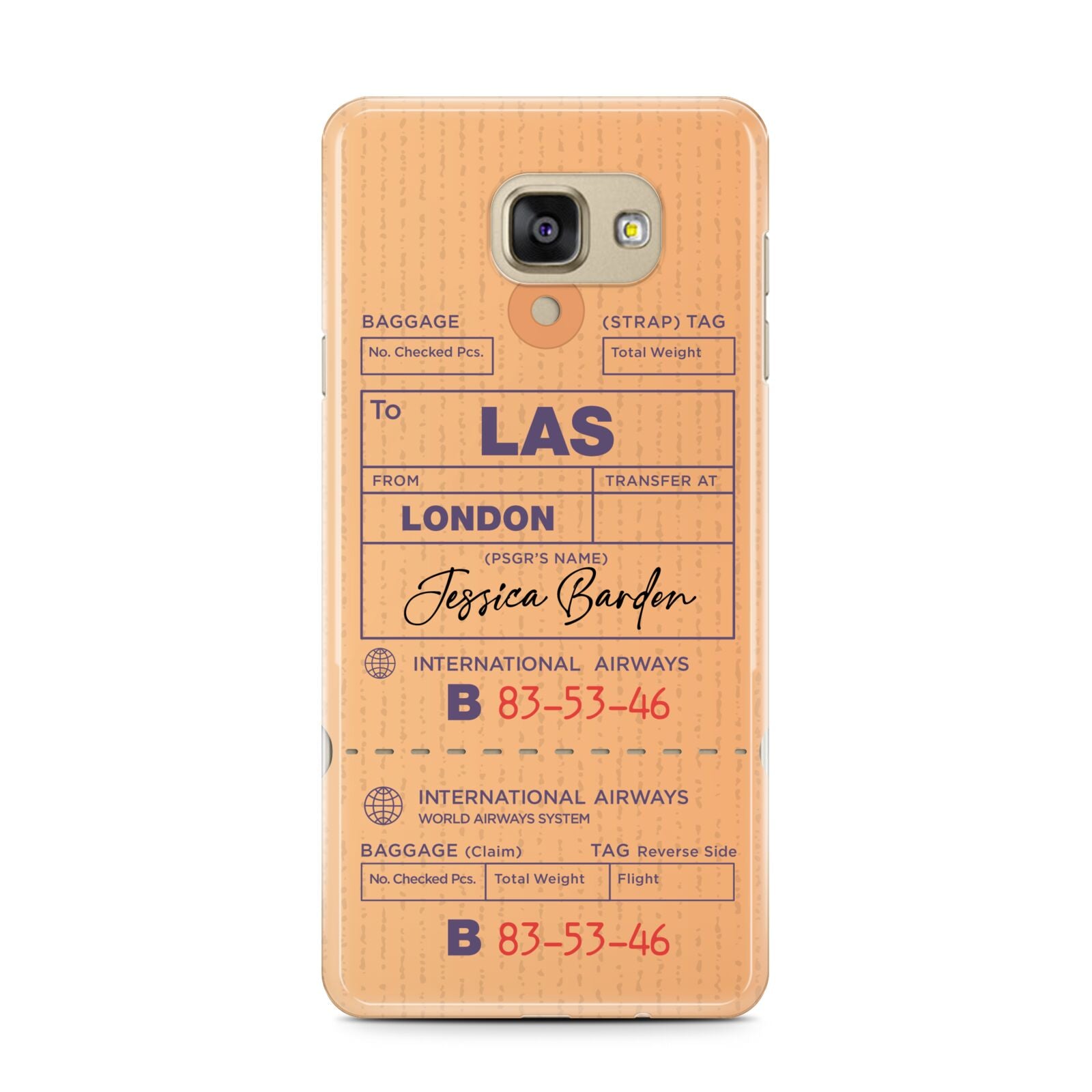 Personalised Luggage Tag Samsung Galaxy A7 2016 Case on gold phone