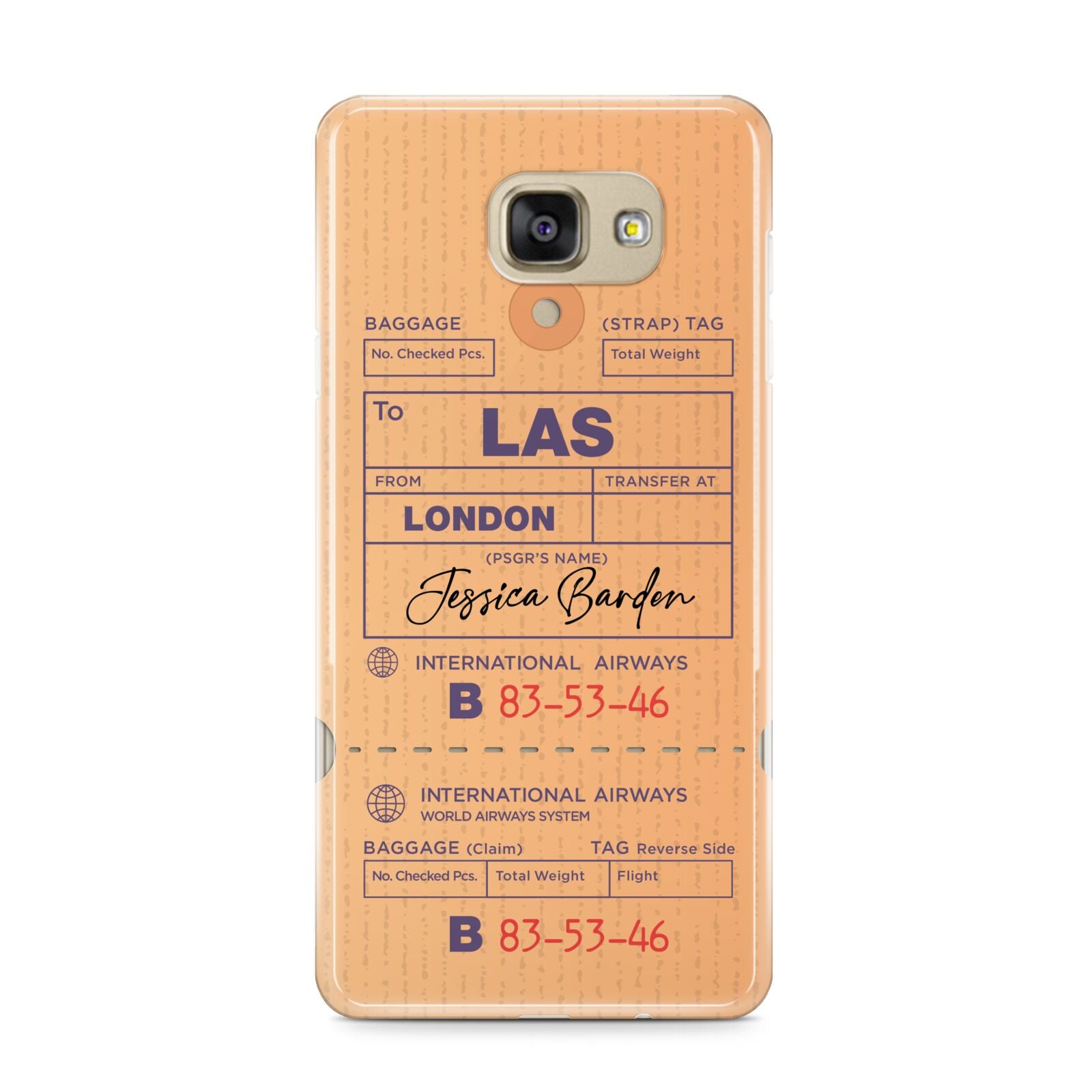 Personalised Luggage Tag Samsung Galaxy A9 2016 Case on gold phone