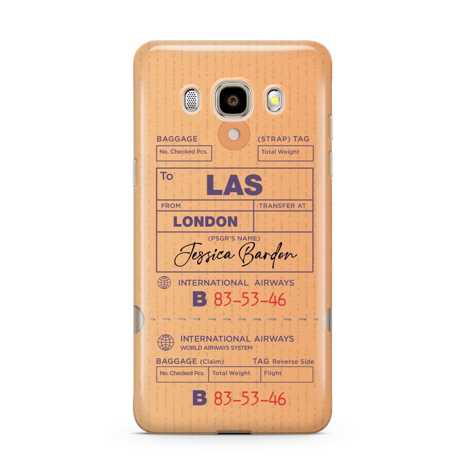 Personalised Luggage Tag Samsung Galaxy J7 2016 Case on gold phone