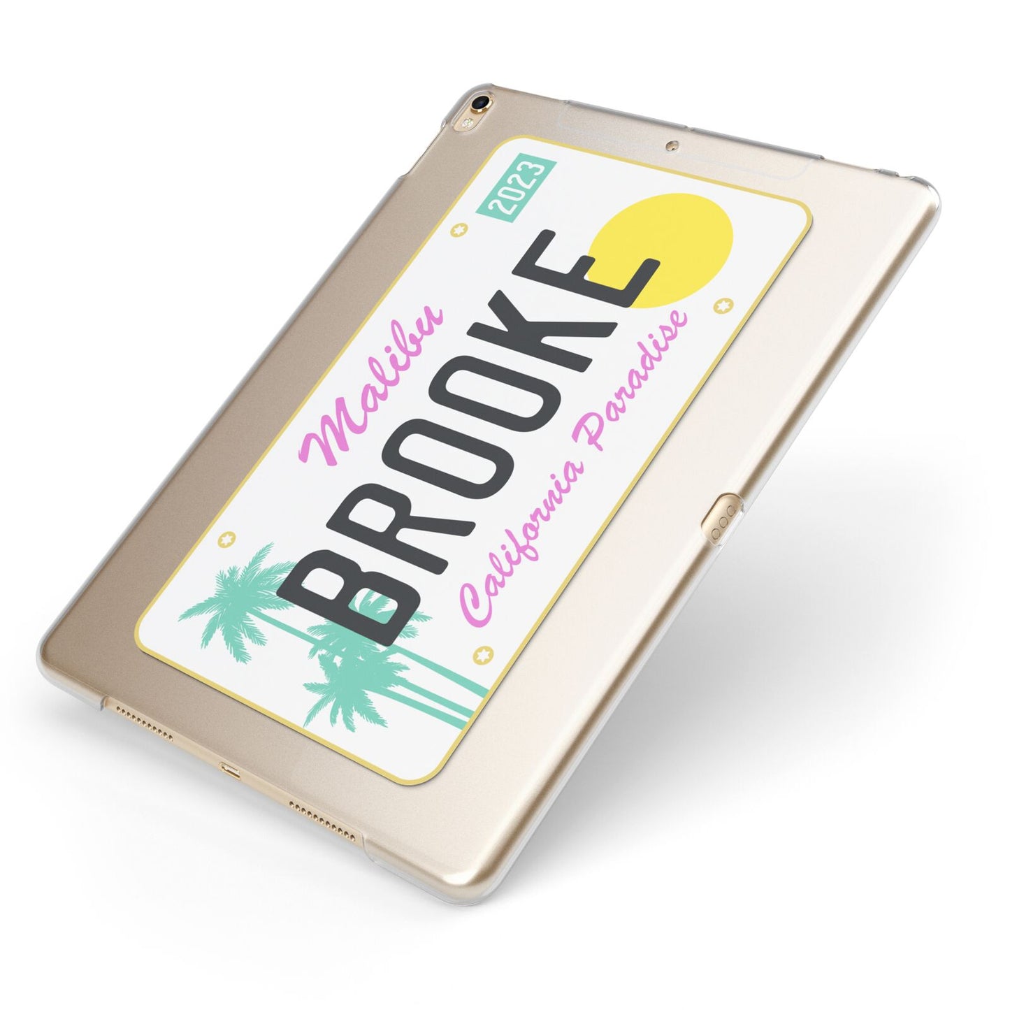 Personalised Malibu License Plate Apple iPad Case on Gold iPad Side View