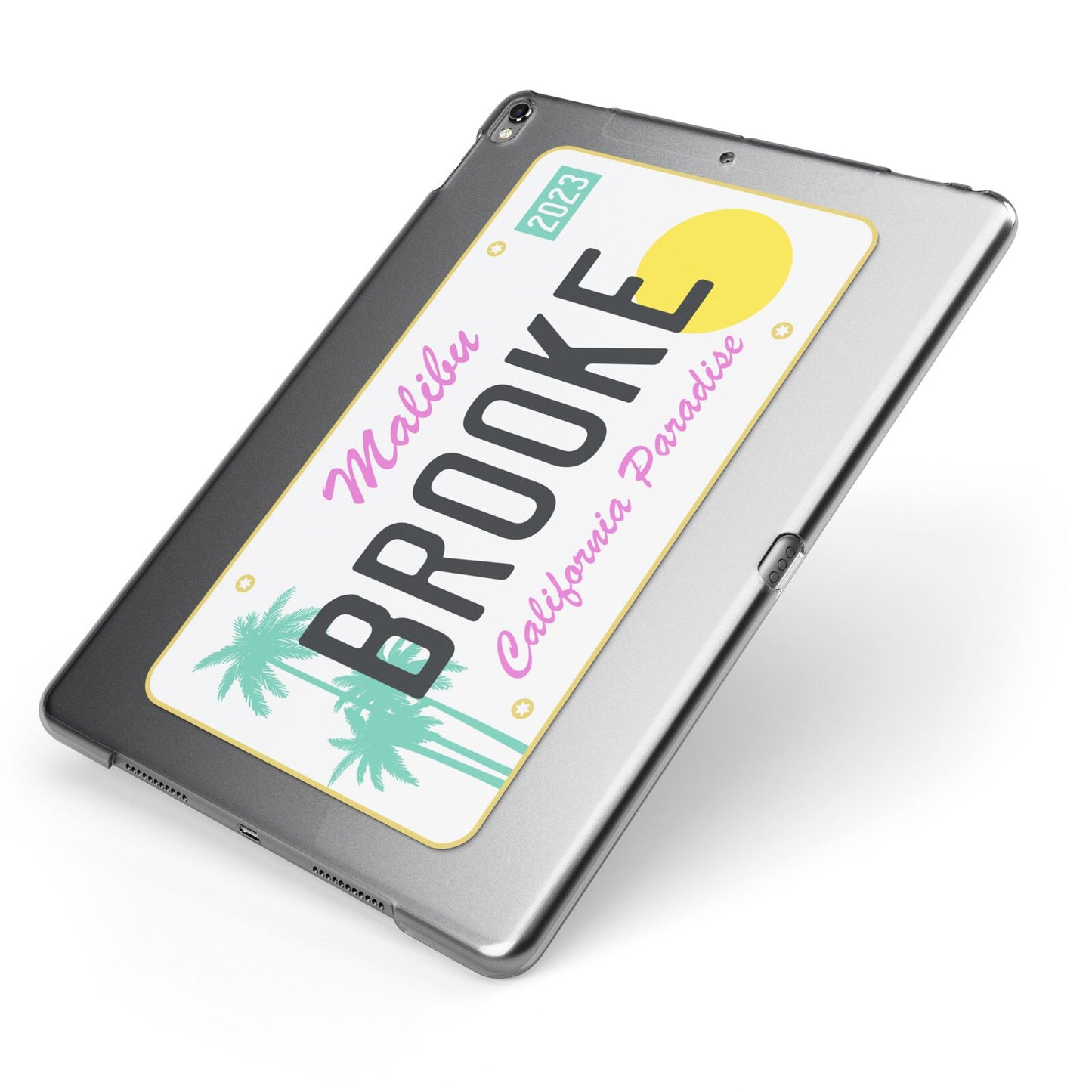 Personalised Malibu License Plate Apple iPad Case on Grey iPad Side View