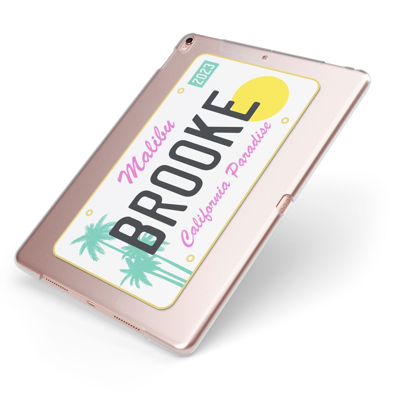 Personalised Malibu License Plate Apple iPad Case on Rose Gold iPad Side View
