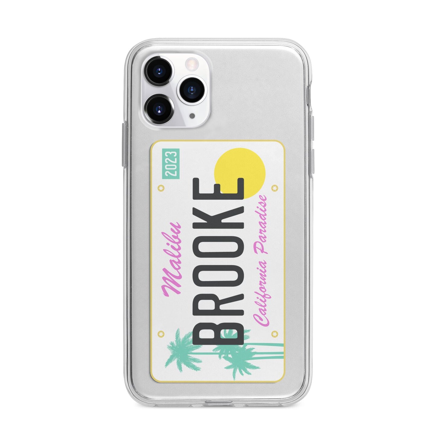 Personalised Malibu License Plate Apple iPhone 11 Pro in Silver with Bumper Case