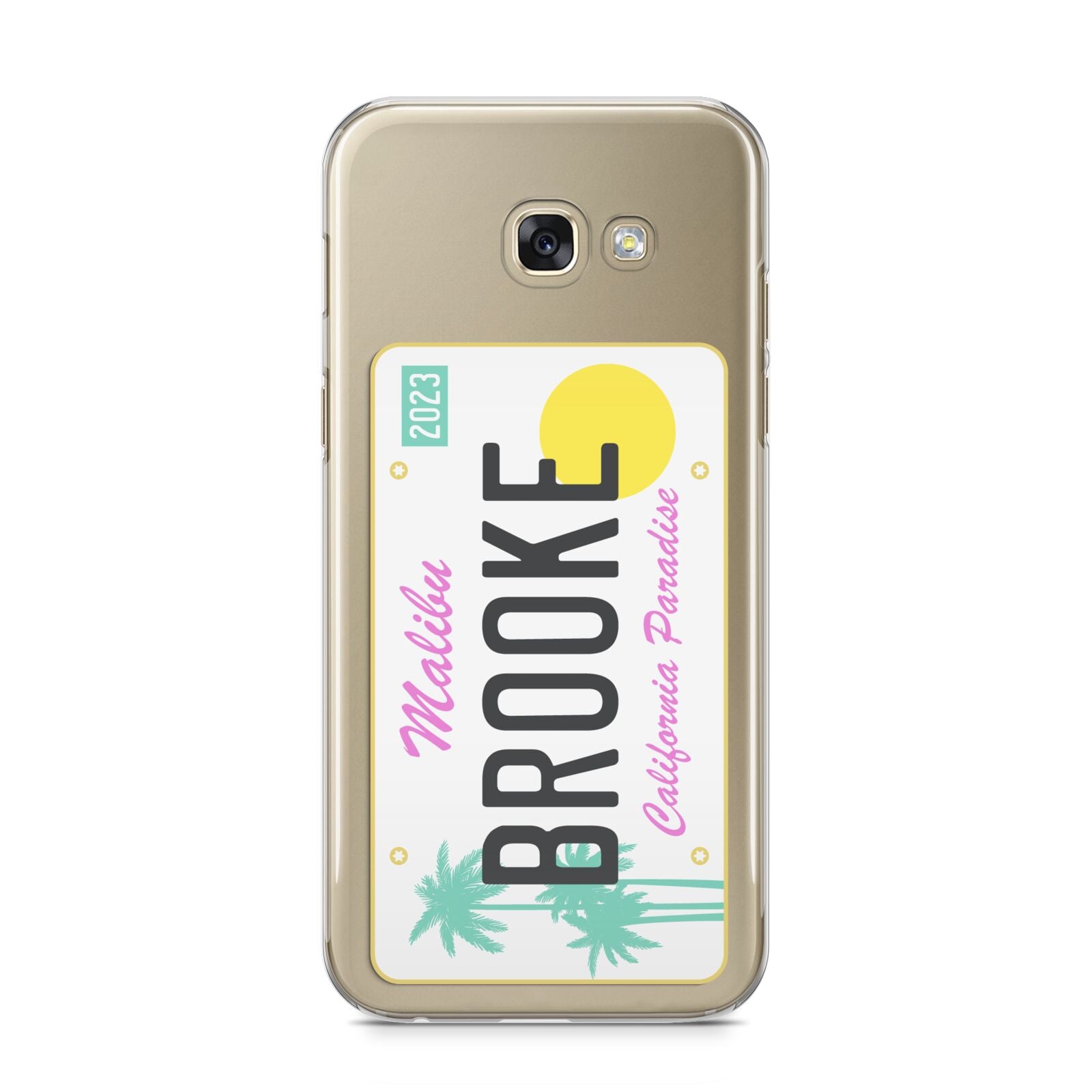 Personalised Malibu License Plate Samsung Galaxy A5 2017 Case on gold phone