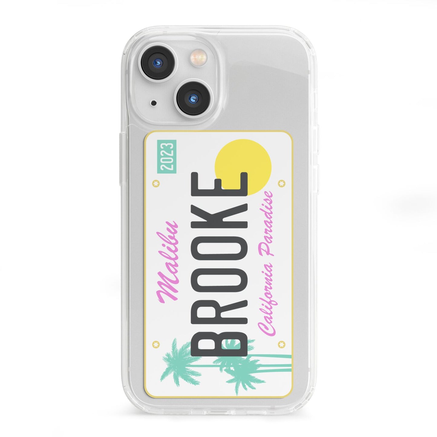 Personalised Malibu License Plate iPhone 13 Mini Clear Bumper Case
