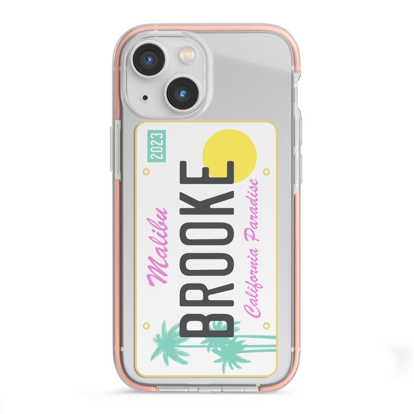 Personalised Malibu License Plate iPhone 13 Mini TPU Impact Case with Pink Edges