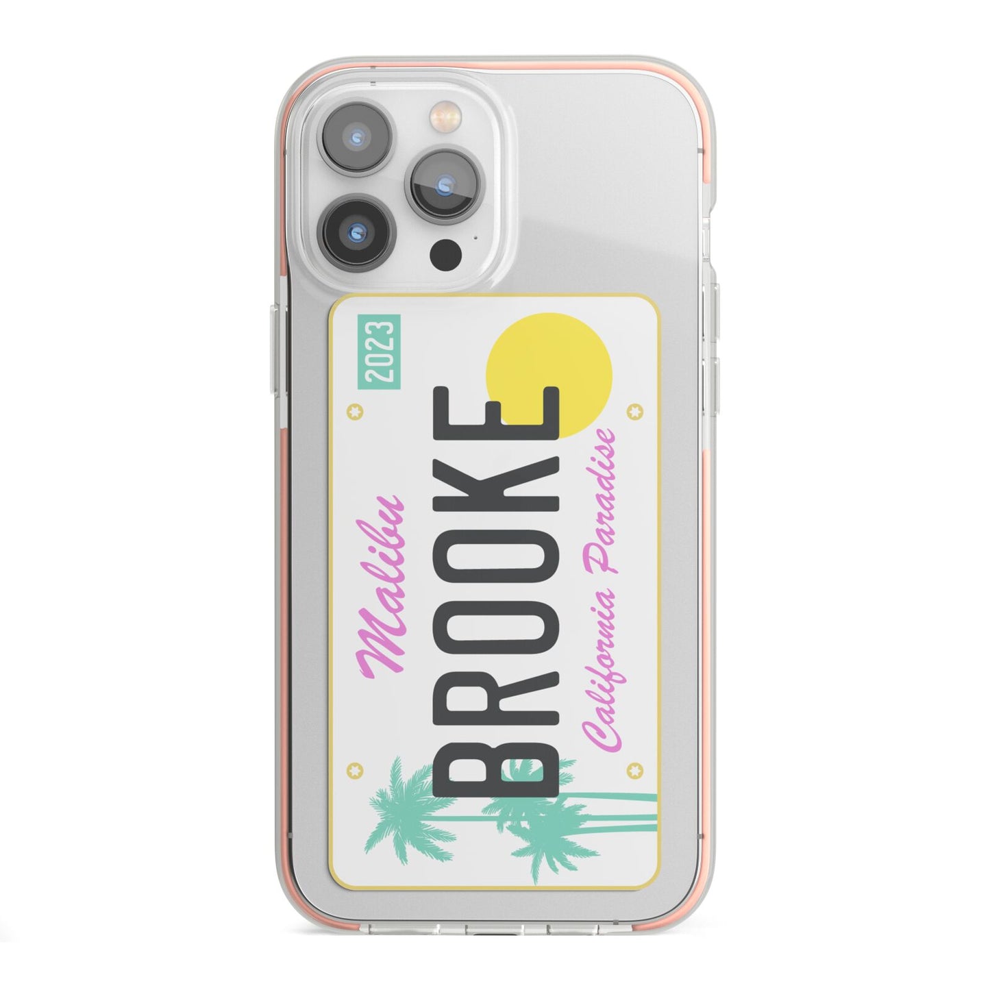 Personalised Malibu License Plate iPhone 13 Pro Max TPU Impact Case with Pink Edges