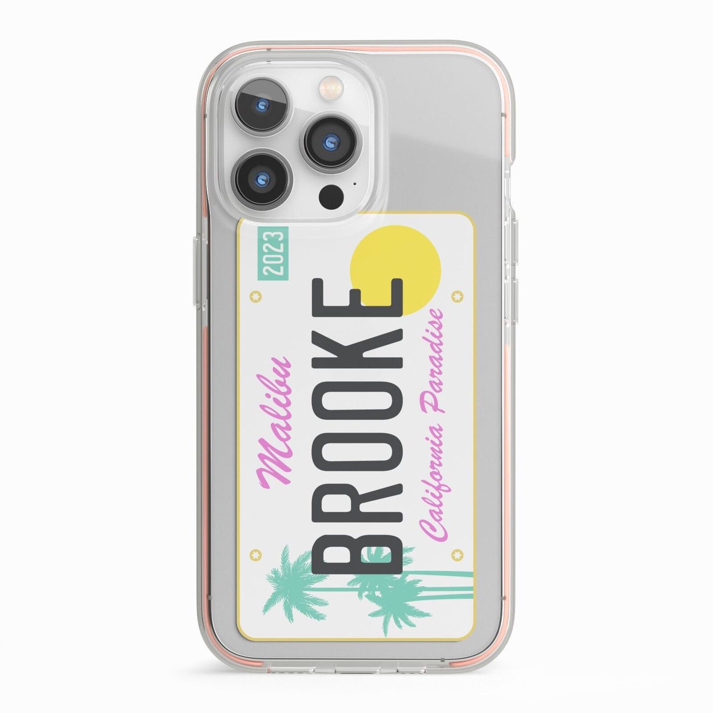 Personalised Malibu License Plate iPhone 13 Pro TPU Impact Case with Pink Edges