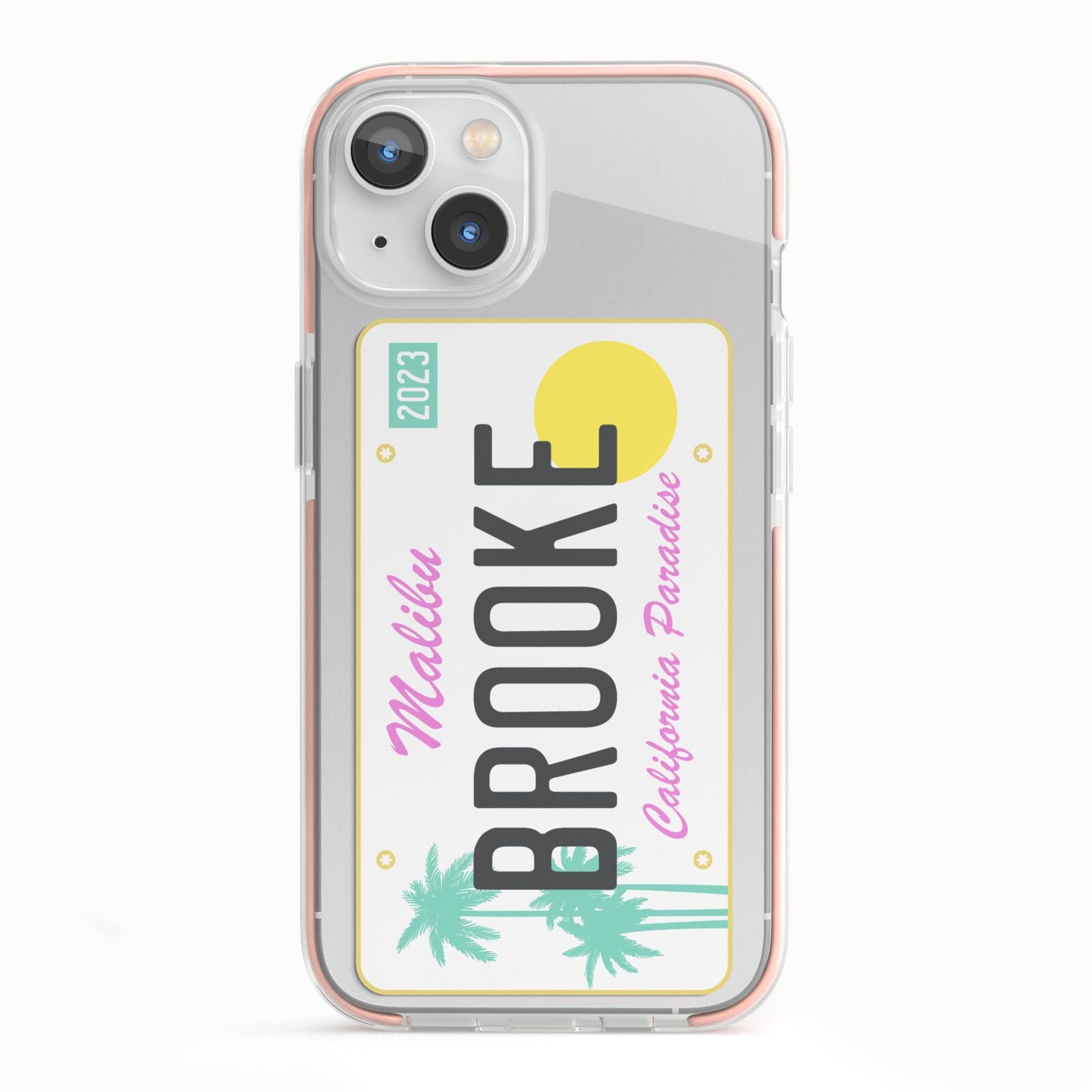 Personalised Malibu License Plate iPhone 13 TPU Impact Case with Pink Edges