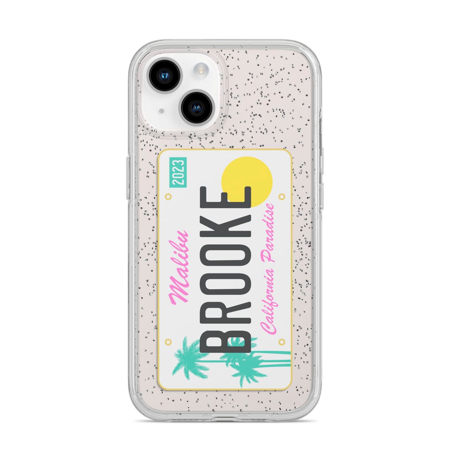 Personalised Malibu License Plate iPhone 14 Glitter Tough Case Starlight