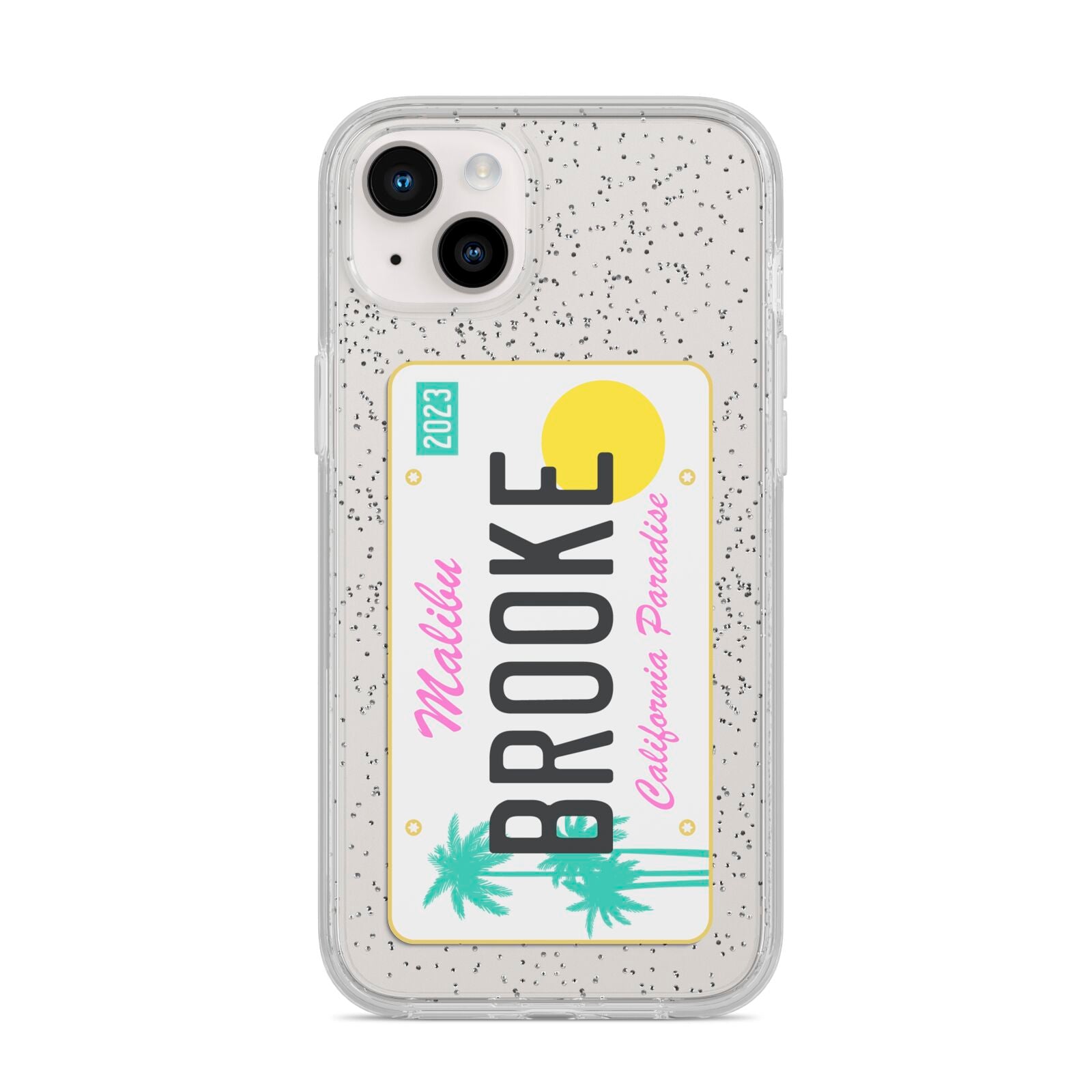 Personalised Malibu License Plate iPhone 14 Plus Glitter Tough Case Starlight