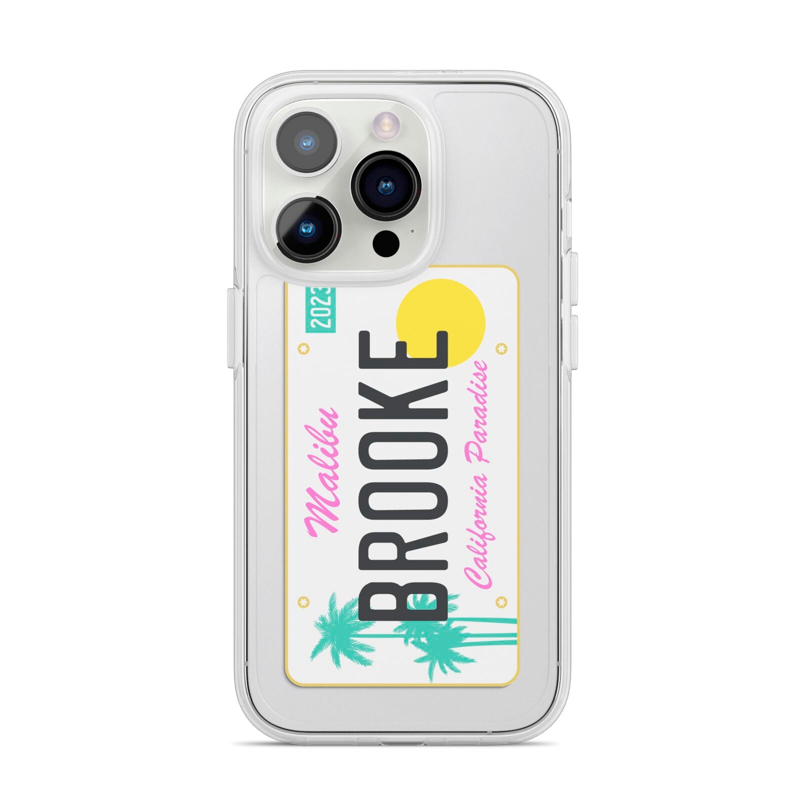Personalised Malibu License Plate iPhone 14 Pro Clear Tough Case Silver