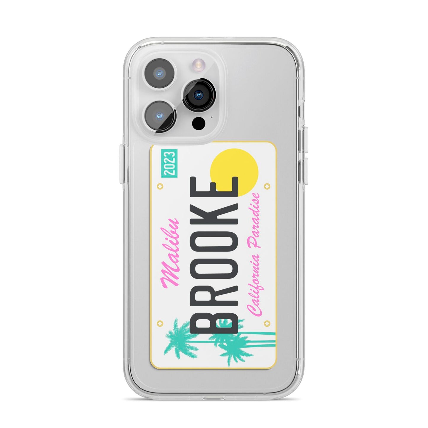 Personalised Malibu License Plate iPhone 14 Pro Max Clear Tough Case Silver