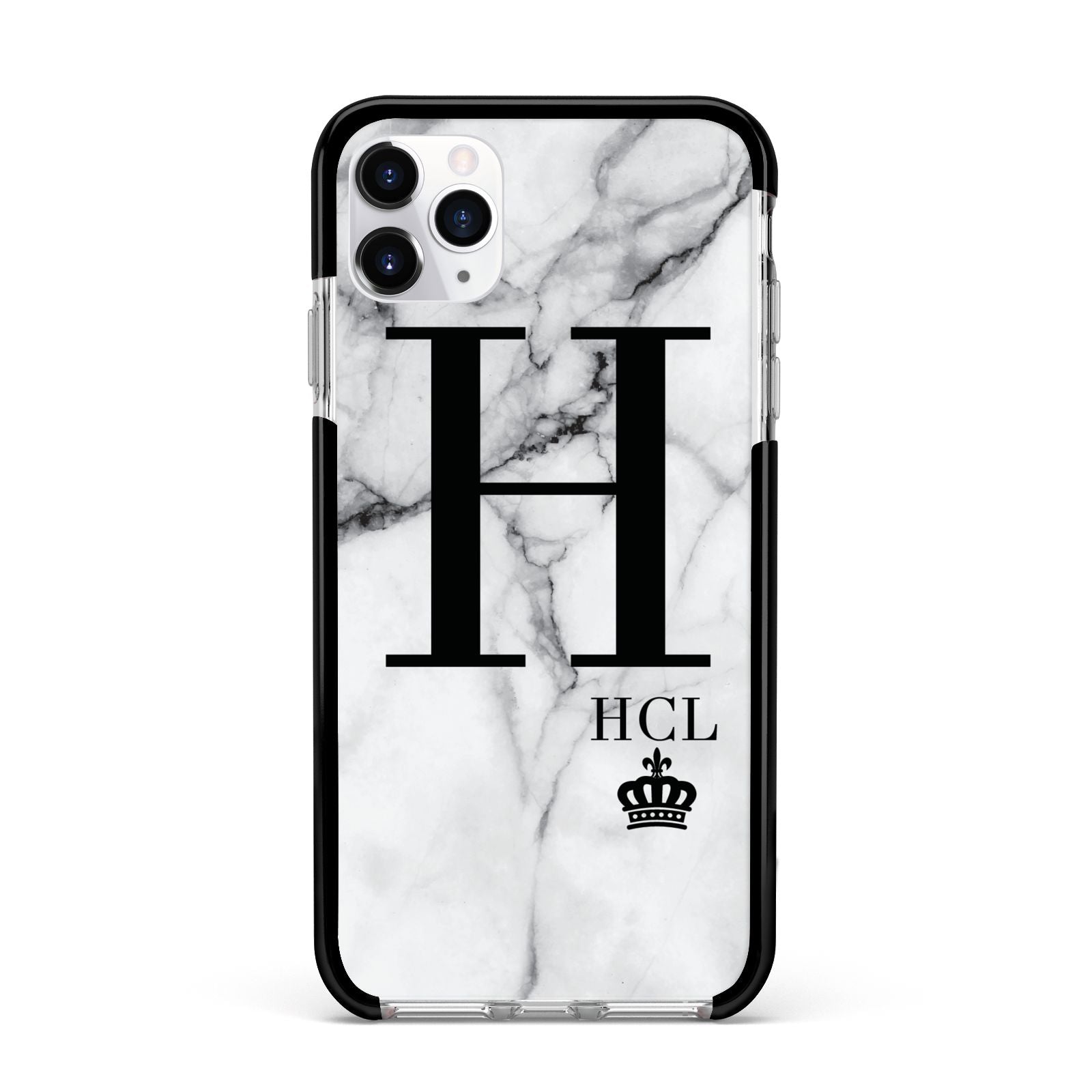 Personalised Marble Big Small Initials Apple iPhone 11 Pro Max in Silver with Black Impact Case