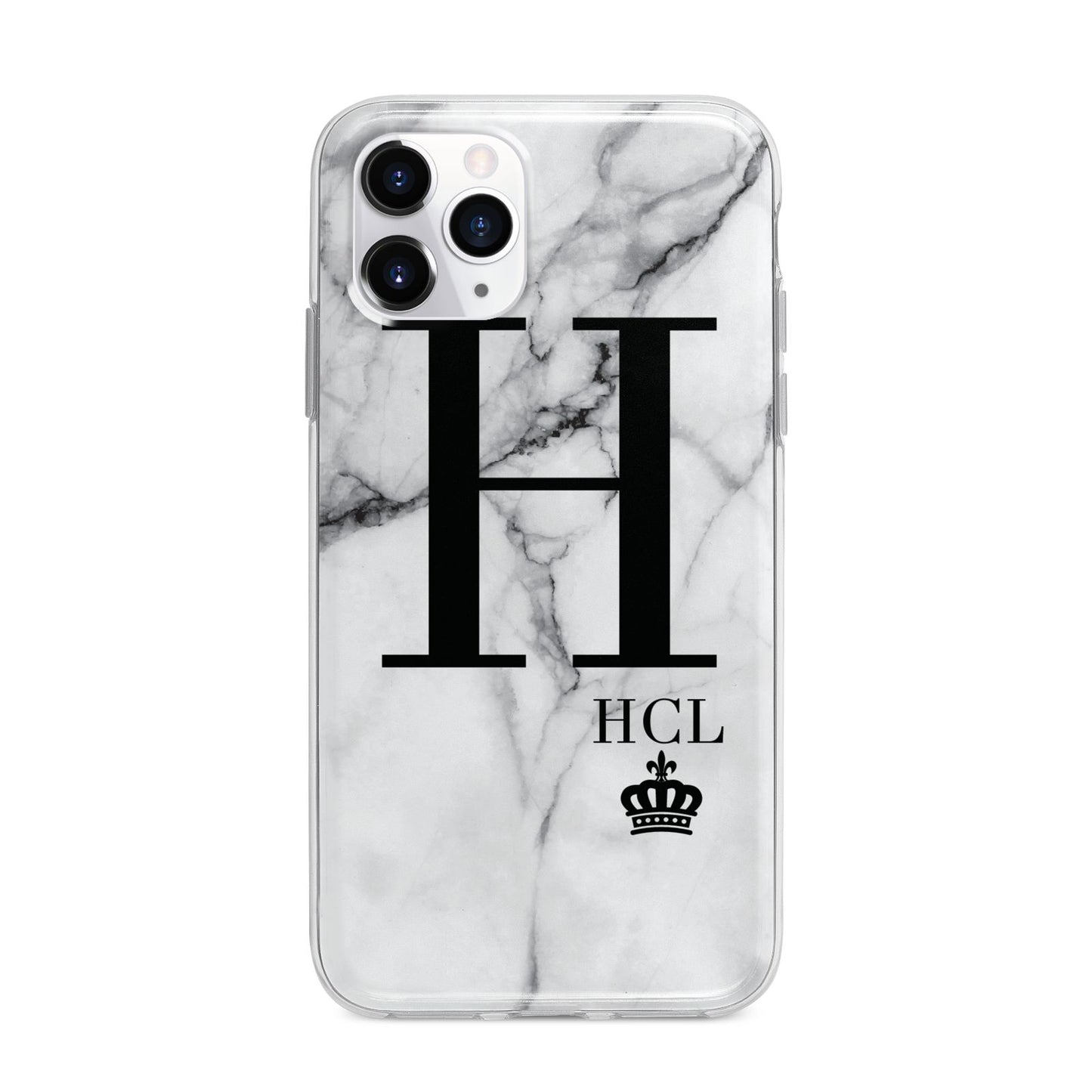 Personalised Marble Big Small Initials Apple iPhone 11 Pro Max in Silver with Bumper Case