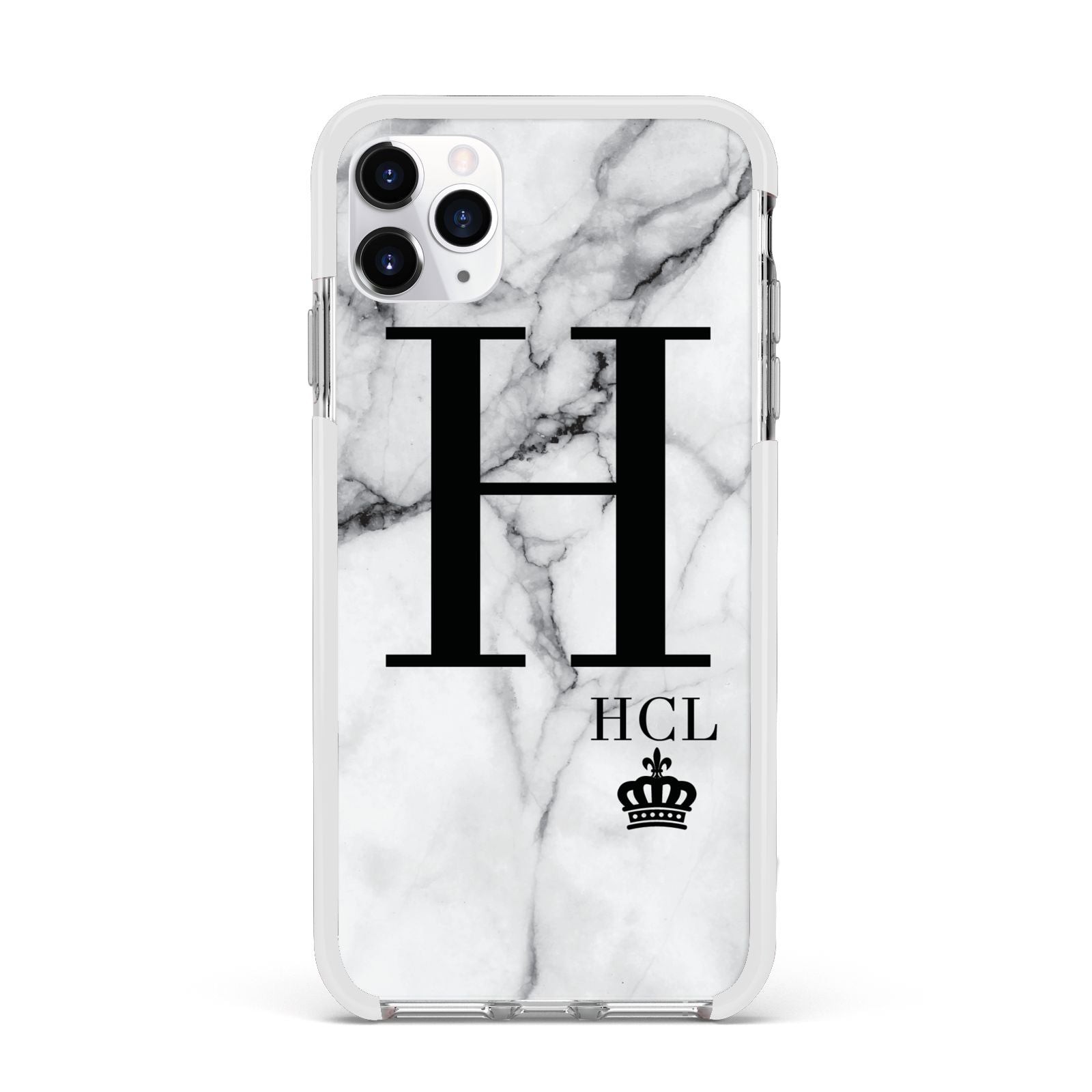 Personalised Marble Big Small Initials Apple iPhone 11 Pro Max in Silver with White Impact Case