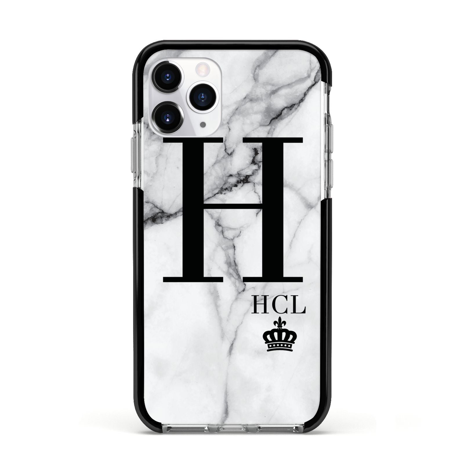 Personalised Marble Big Small Initials Apple iPhone 11 Pro in Silver with Black Impact Case