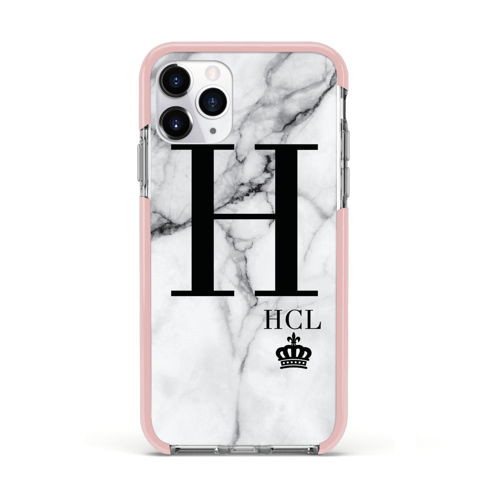 Personalised Marble Big Small Initials Apple iPhone 11 Pro in Silver with Pink Impact Case