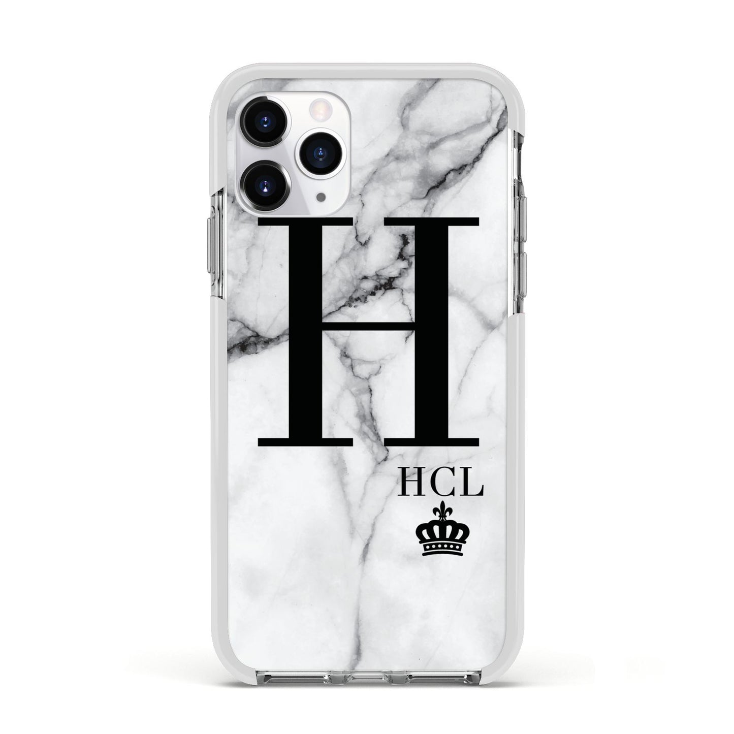 Personalised Marble Big Small Initials Apple iPhone 11 Pro in Silver with White Impact Case