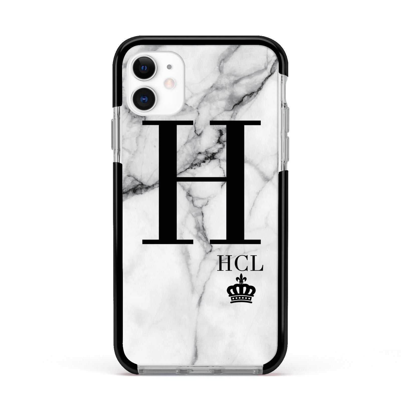 Personalised Marble Big Small Initials Apple iPhone 11 in White with Black Impact Case