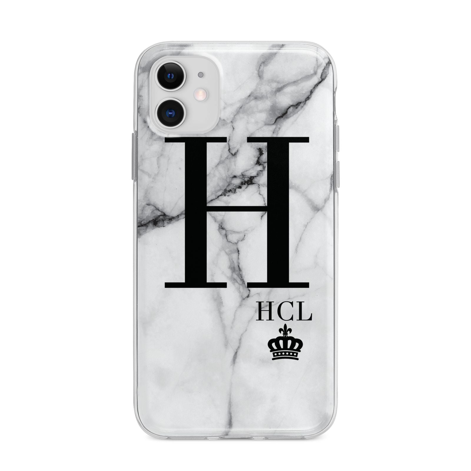 Personalised Marble Big Small Initials Apple iPhone 11 in White with Bumper Case