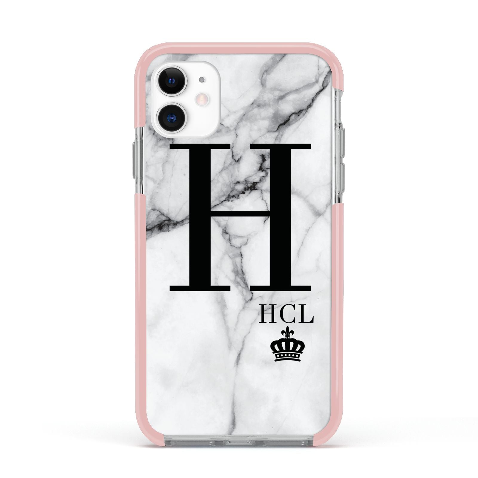 Personalised Marble Big Small Initials Apple iPhone 11 in White with Pink Impact Case