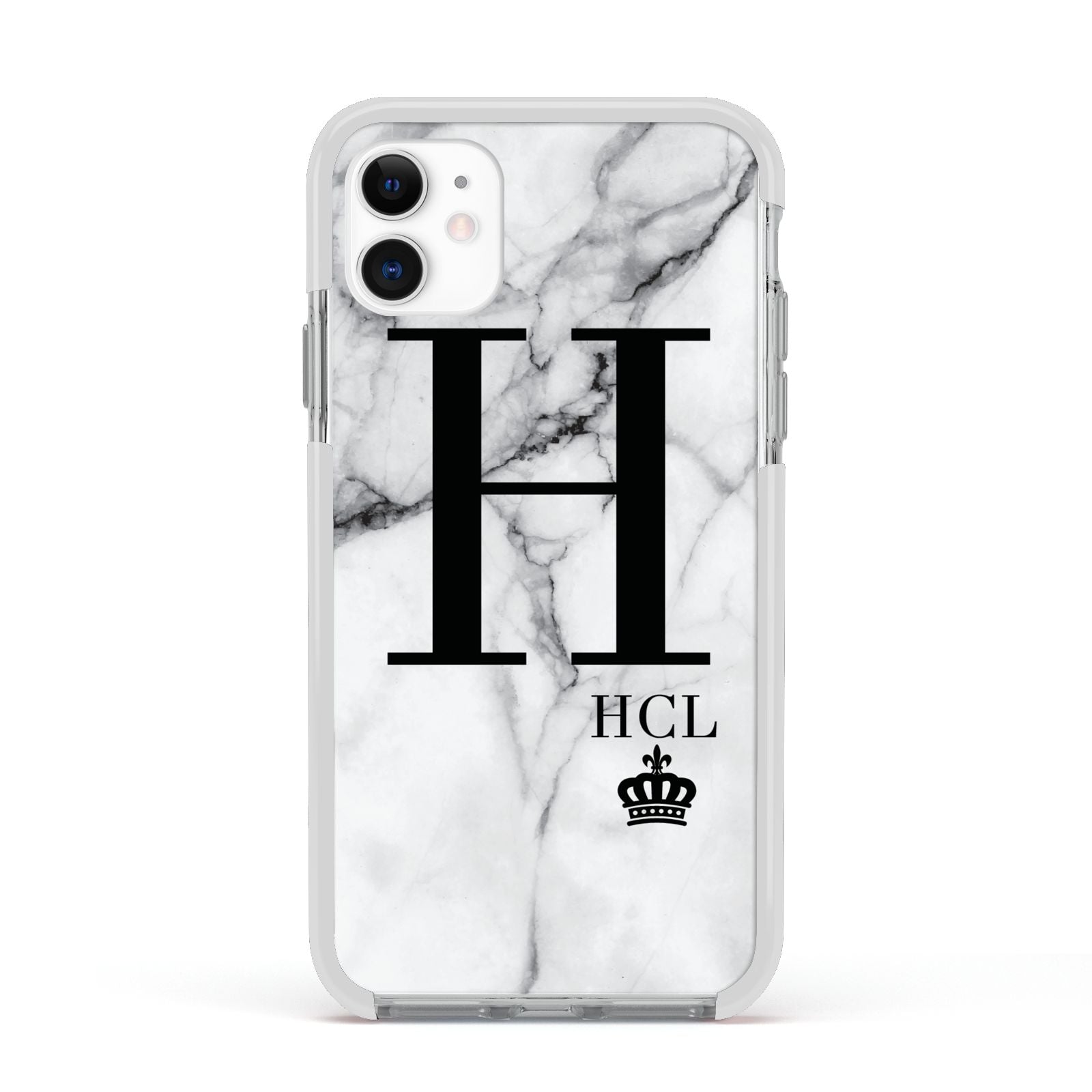 Personalised Marble Big Small Initials Apple iPhone 11 in White with White Impact Case