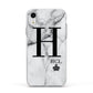Personalised Marble Big Small Initials Apple iPhone XR Impact Case White Edge on Silver Phone