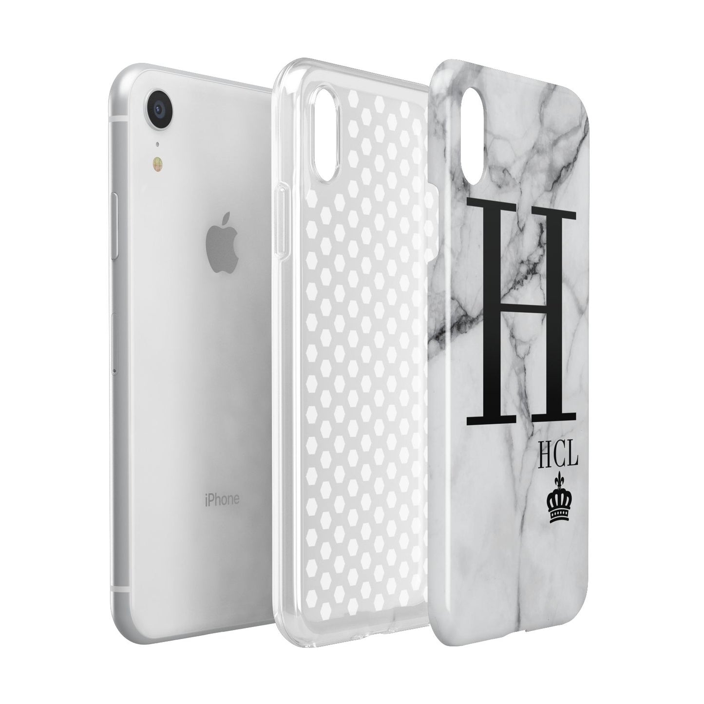 Personalised Marble Big Small Initials Apple iPhone XR White 3D Tough Case Expanded view