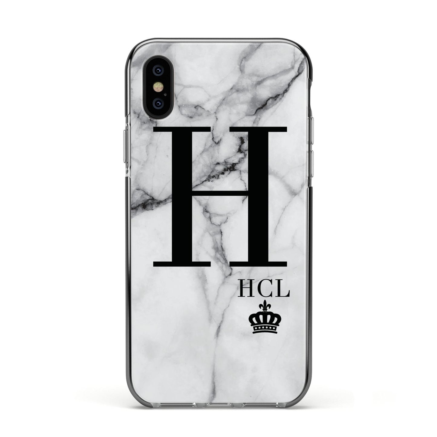Personalised Marble Big Small Initials Apple iPhone Xs Impact Case Black Edge on Black Phone