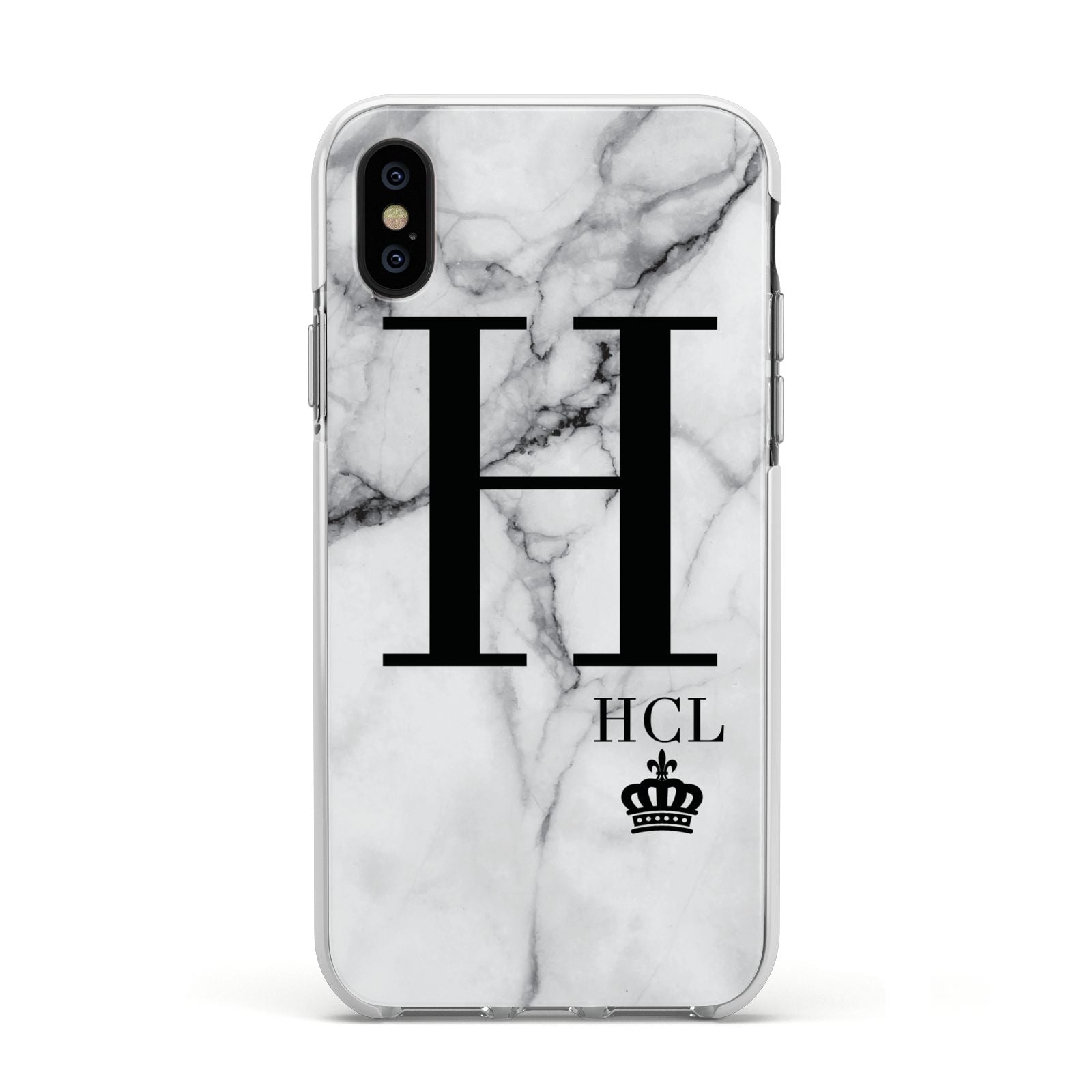 Personalised Marble Big Small Initials Apple iPhone Xs Impact Case White Edge on Black Phone