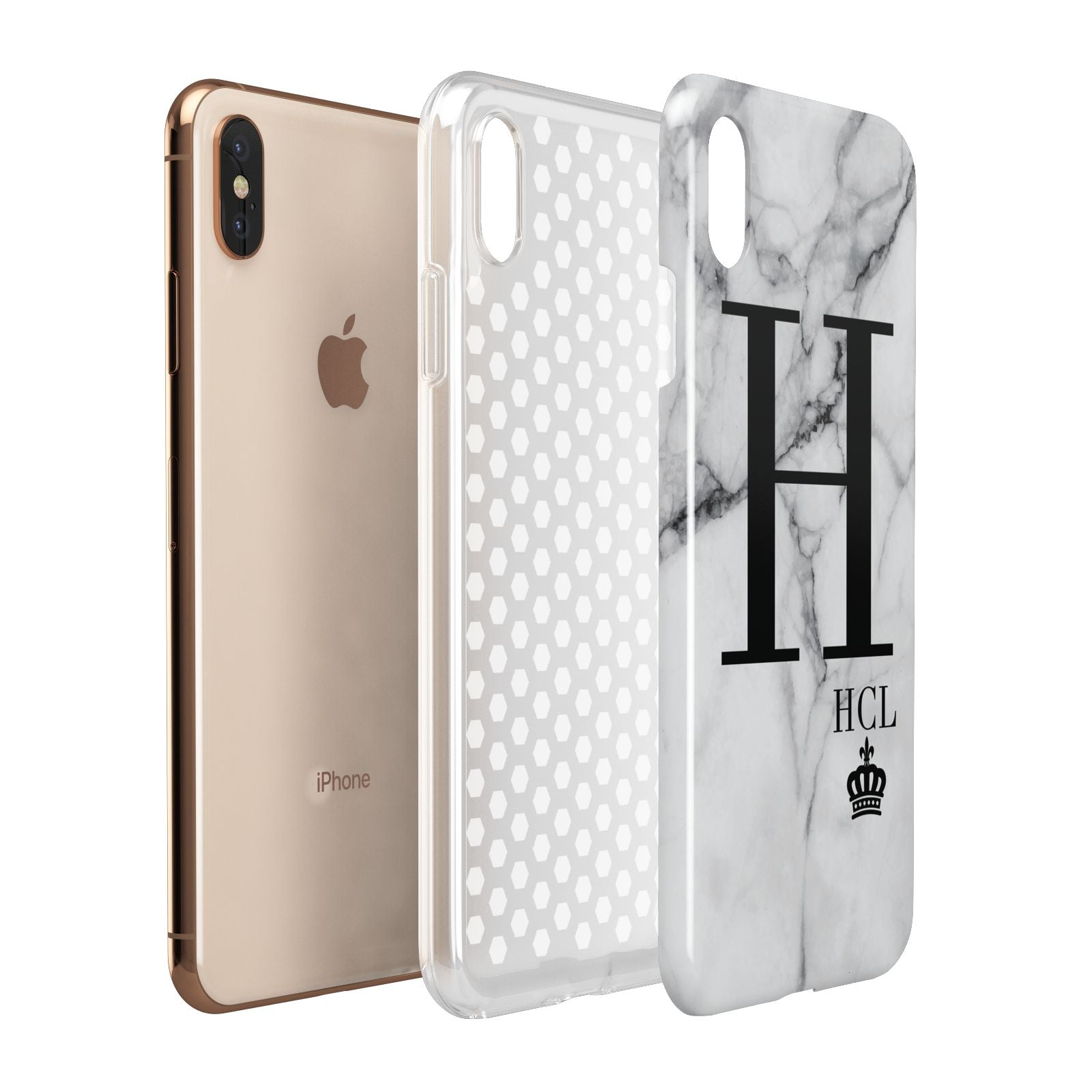 Personalised Marble Big Small Initials Apple iPhone Xs Max 3D Tough Case Expanded View