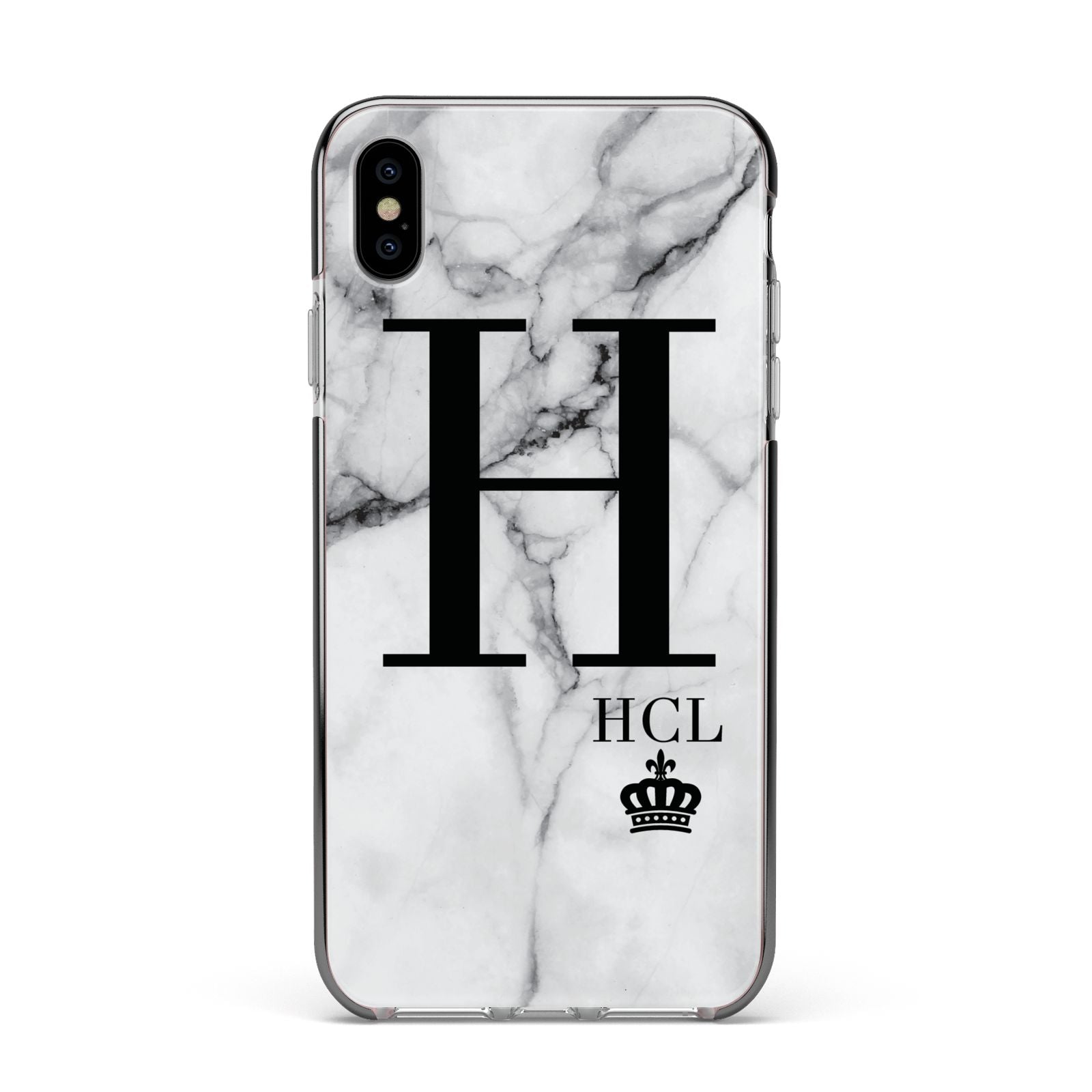 Personalised Marble Big Small Initials Apple iPhone Xs Max Impact Case Black Edge on Silver Phone