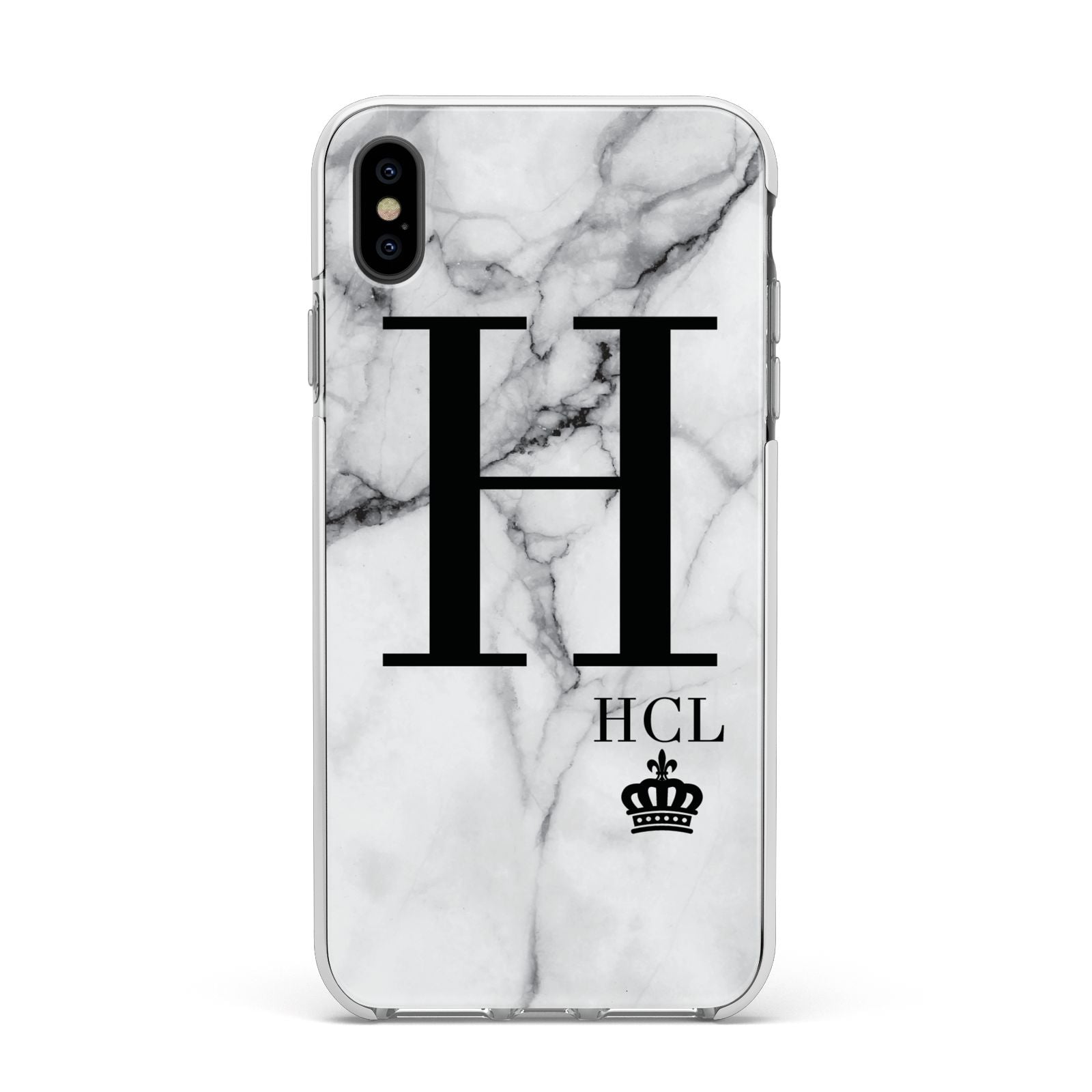 Personalised Marble Big Small Initials Apple iPhone Xs Max Impact Case White Edge on Black Phone