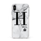 Personalised Marble Big Small Initials Apple iPhone Xs Max Impact Case White Edge on Silver Phone