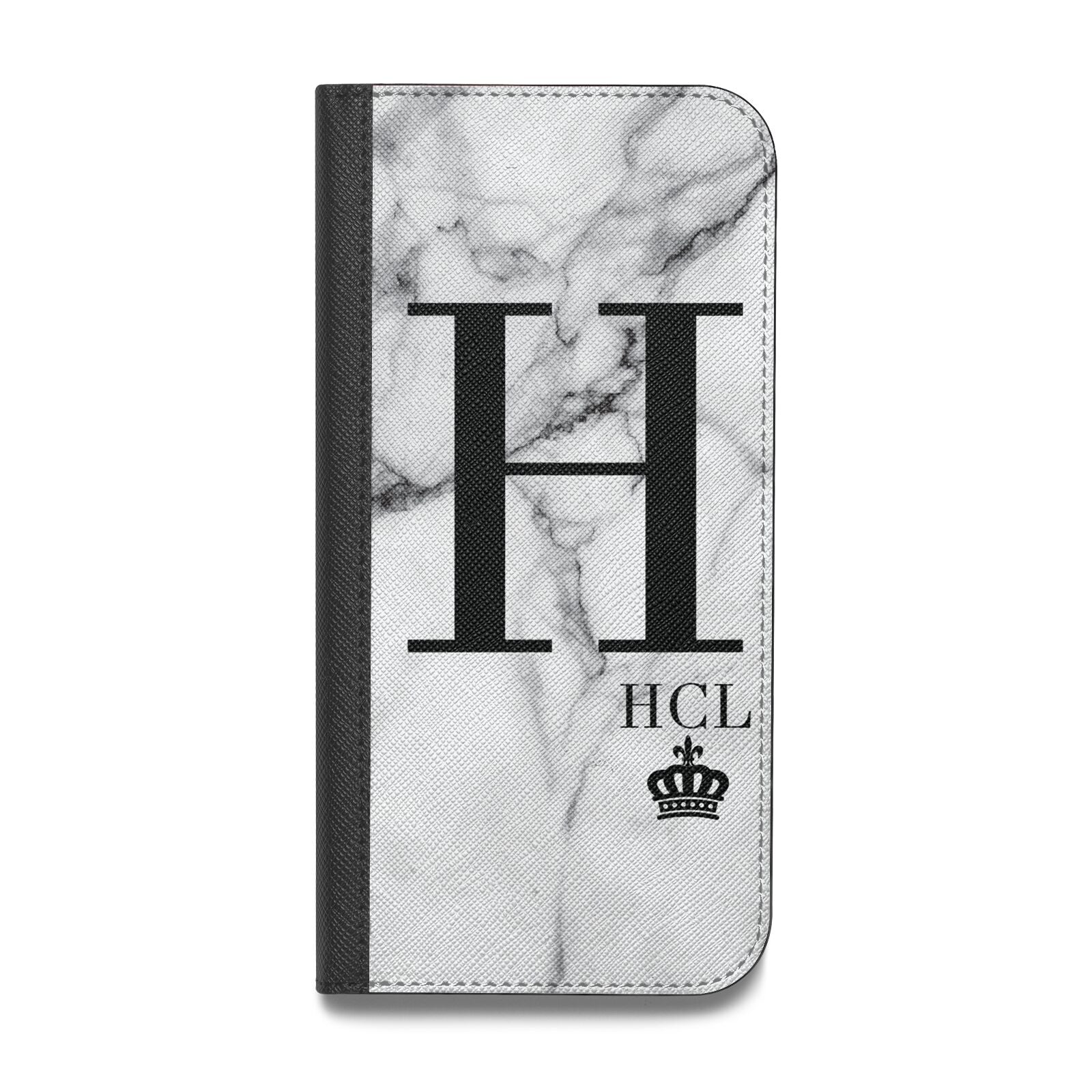 Personalised Marble Big Small Initials Vegan Leather Flip Samsung Case