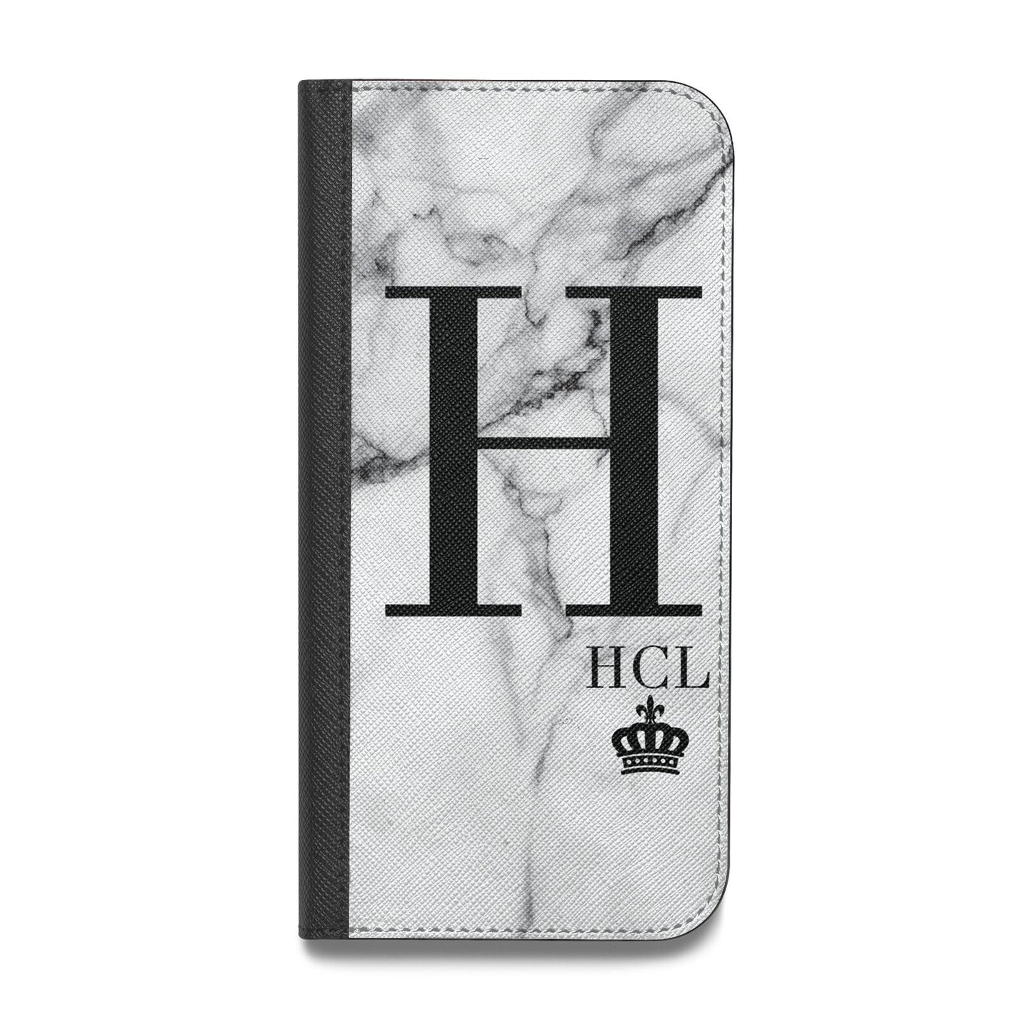 Personalised Marble Big Small Initials Vegan Leather Flip iPhone Case