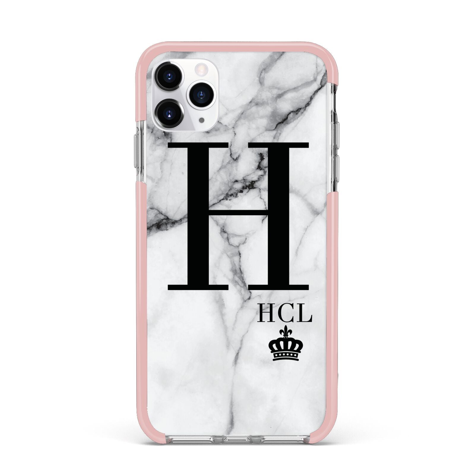 Personalised Marble Big Small Initials iPhone 11 Pro Max Impact Pink Edge Case