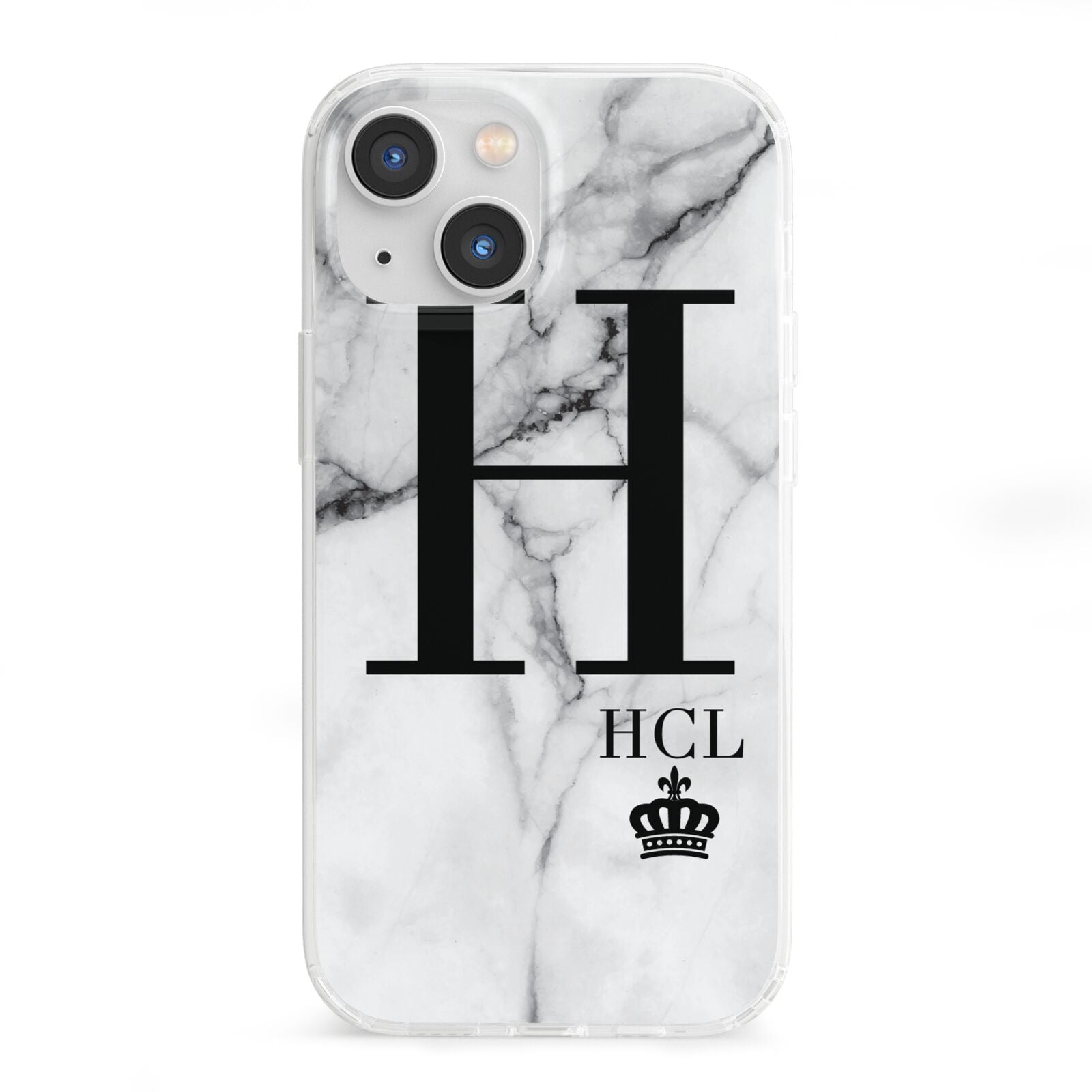 Personalised Marble Big Small Initials iPhone 13 Mini Clear Bumper Case