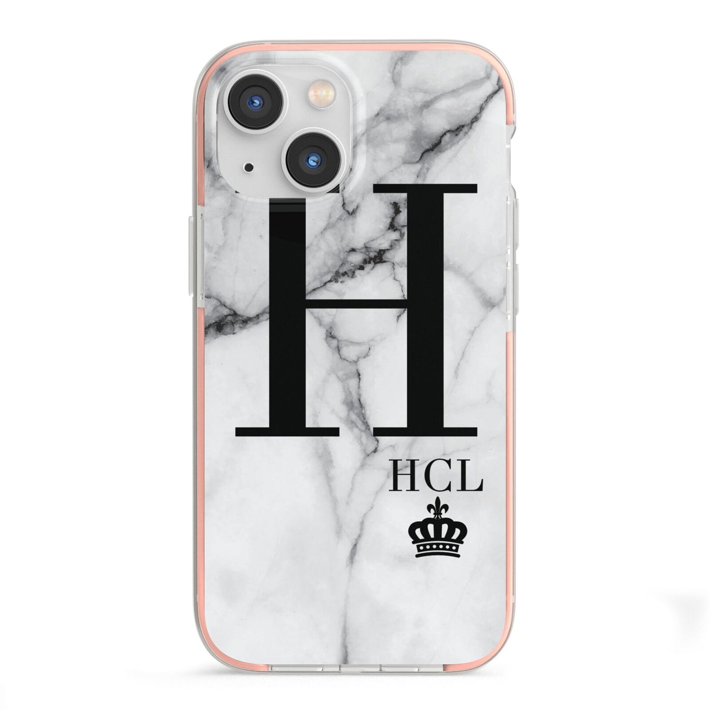 Personalised Marble Big Small Initials iPhone 13 Mini TPU Impact Case with Pink Edges