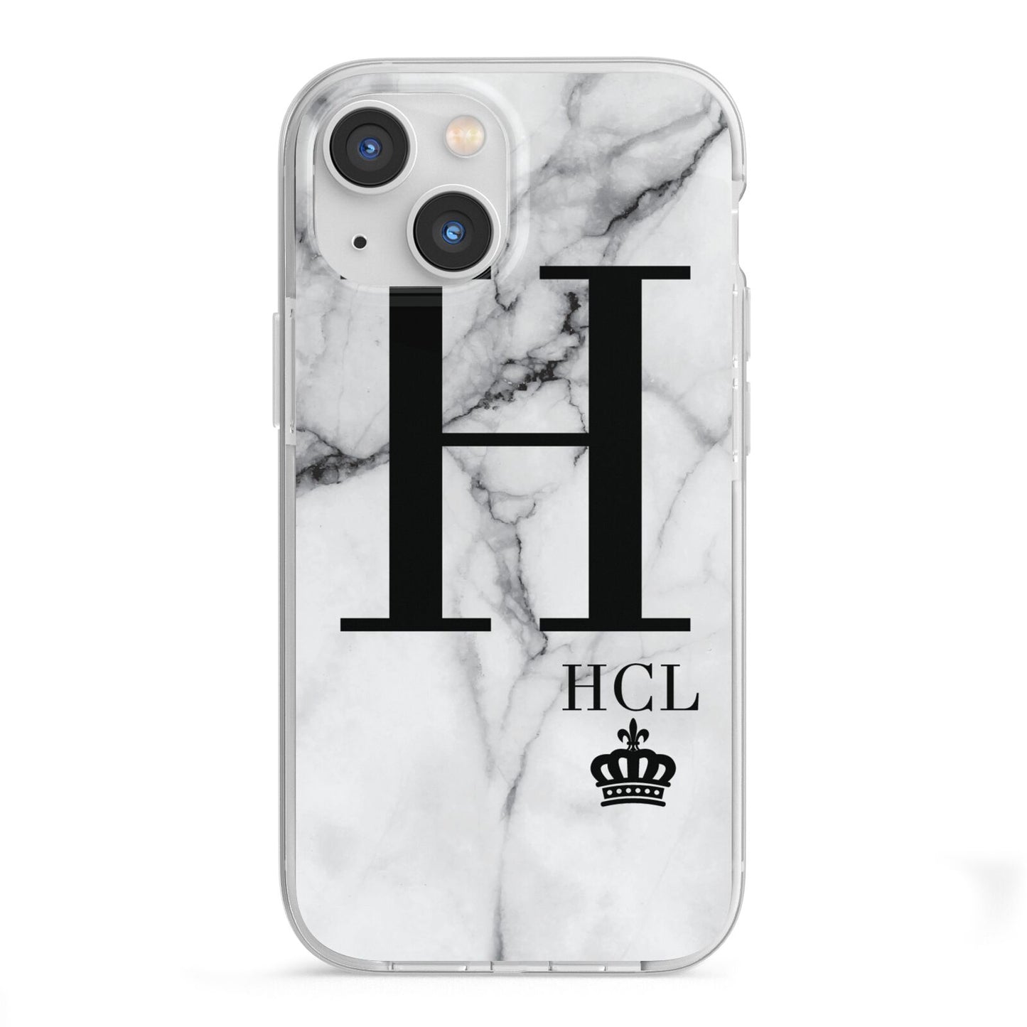 Personalised Marble Big Small Initials iPhone 13 Mini TPU Impact Case with White Edges