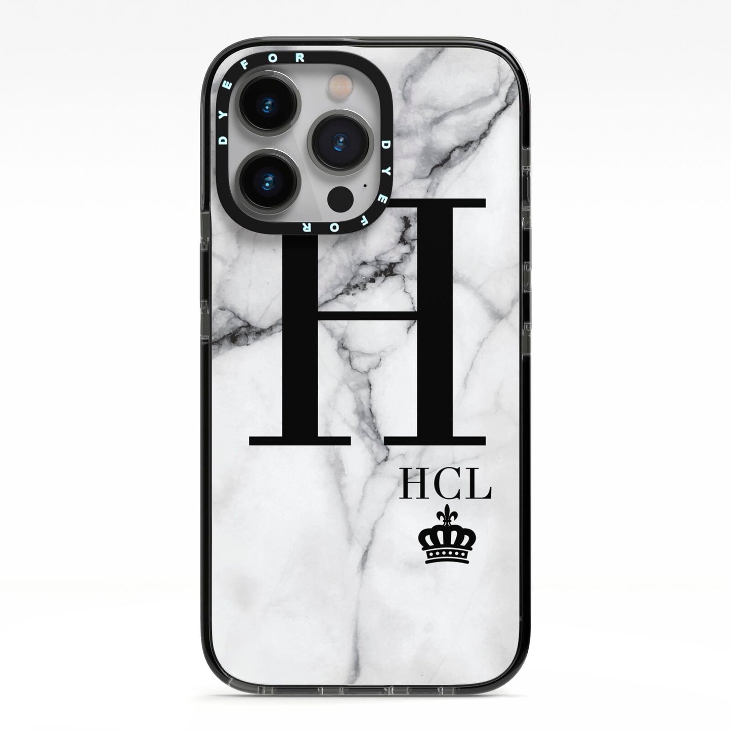 Personalised Marble Big Small Initials iPhone 13 Pro Black Impact Case on Silver phone