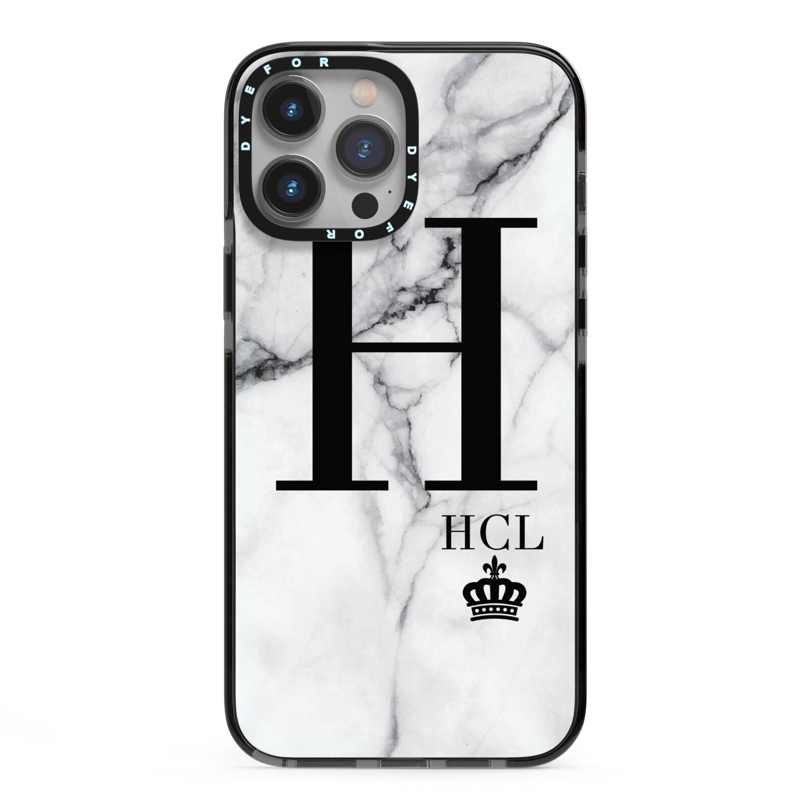 Personalised Marble Big Small Initials iPhone 13 Pro Max Black Impact Case on Silver phone