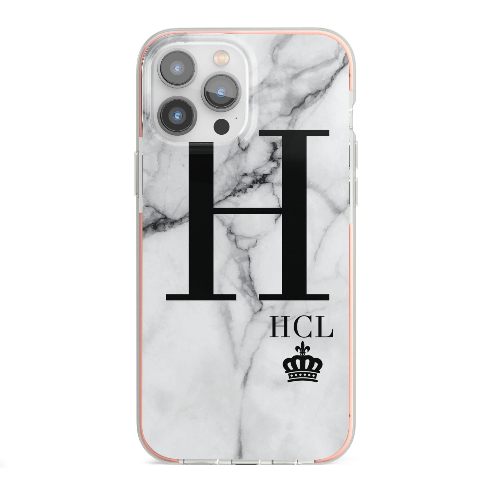 Personalised Marble Big Small Initials iPhone 13 Pro Max TPU Impact Case with Pink Edges