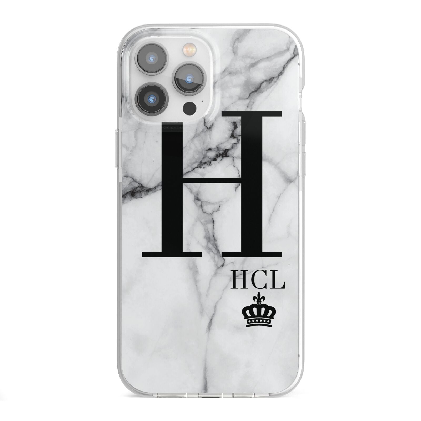 Personalised Marble Big Small Initials iPhone 13 Pro Max TPU Impact Case with White Edges