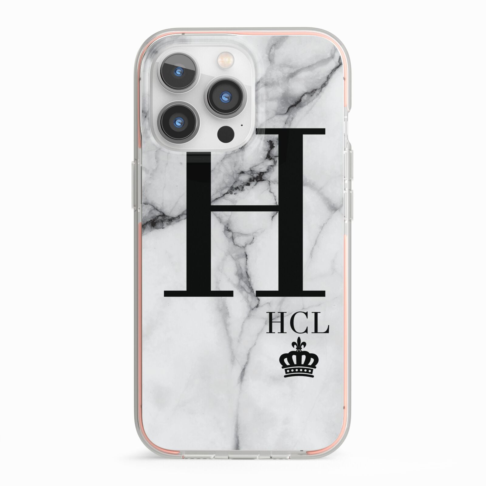 Personalised Marble Big Small Initials iPhone 13 Pro TPU Impact Case with Pink Edges