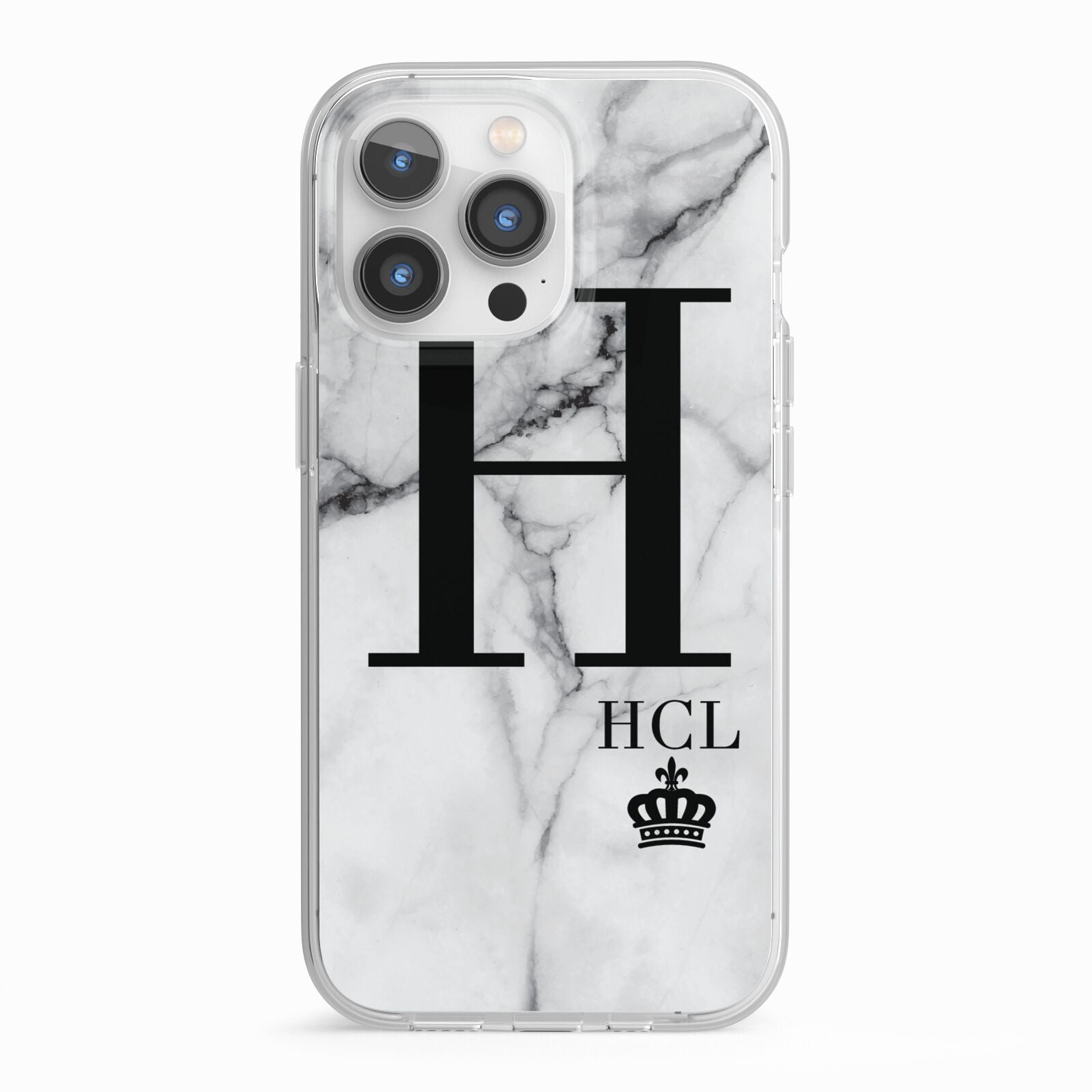 Personalised Marble Big Small Initials iPhone 13 Pro TPU Impact Case with White Edges