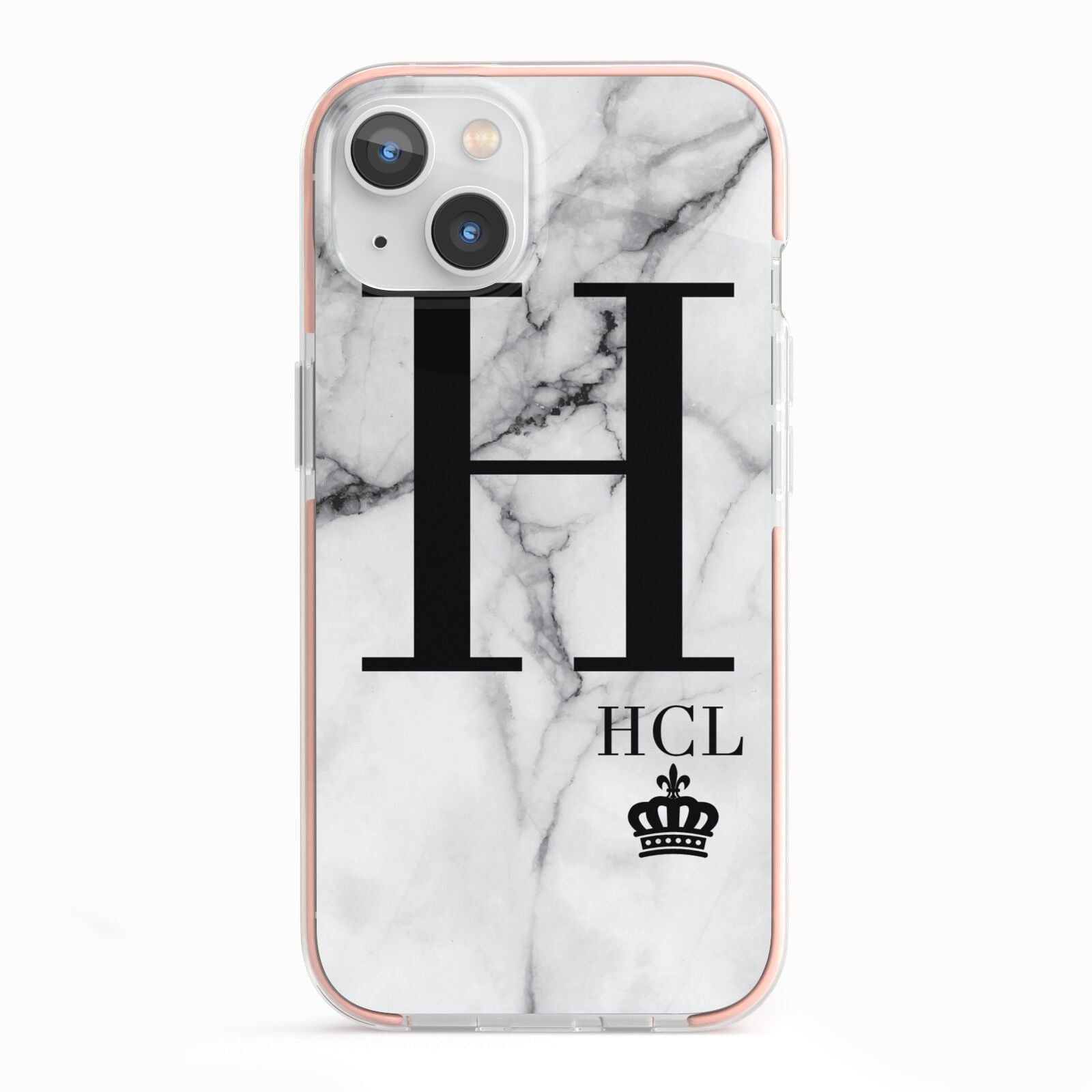 Personalised Marble Big Small Initials iPhone 13 TPU Impact Case with Pink Edges